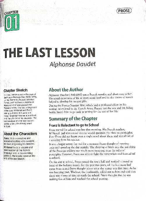 Chapter 1 English core the last lesson Sarthaks eConnect Largest
