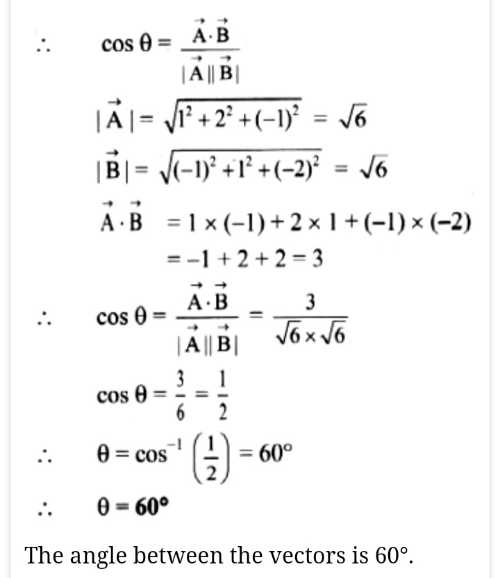 Find the angle between the vectors A = i + 2j k and B = i + j 2k