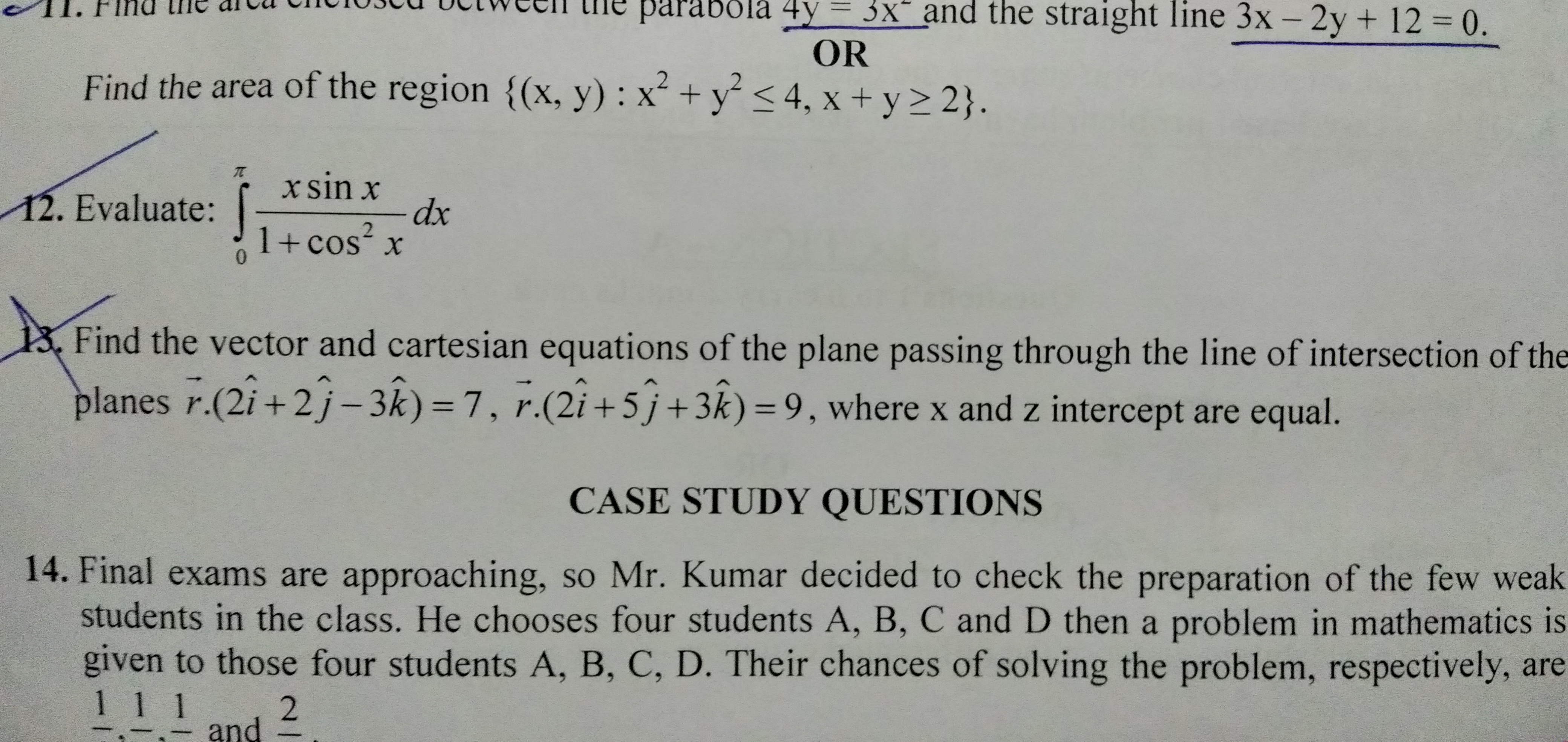 Find the vector and cartesian equations of the plane passing through ...