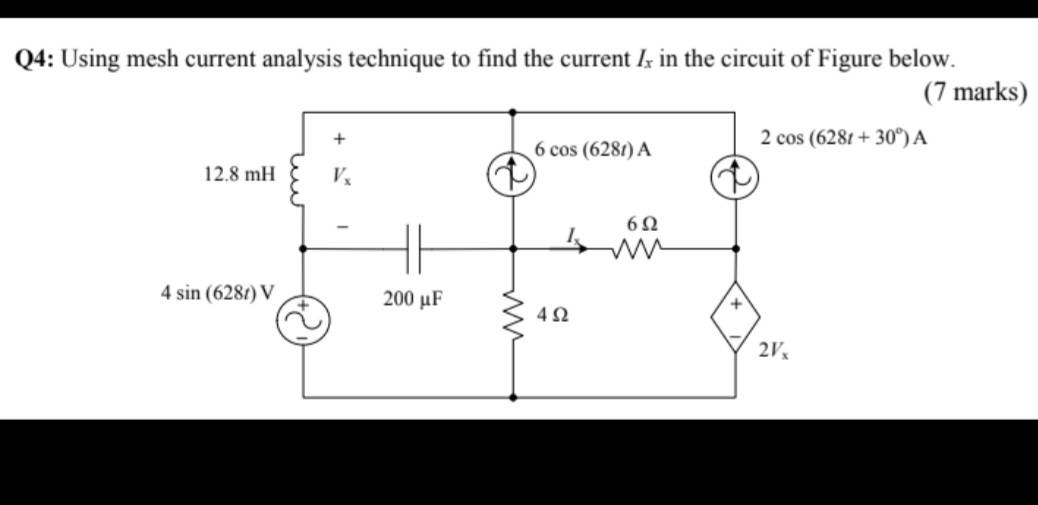 Q4: Using mesh current analysis technique to find the current \( I_{x ...