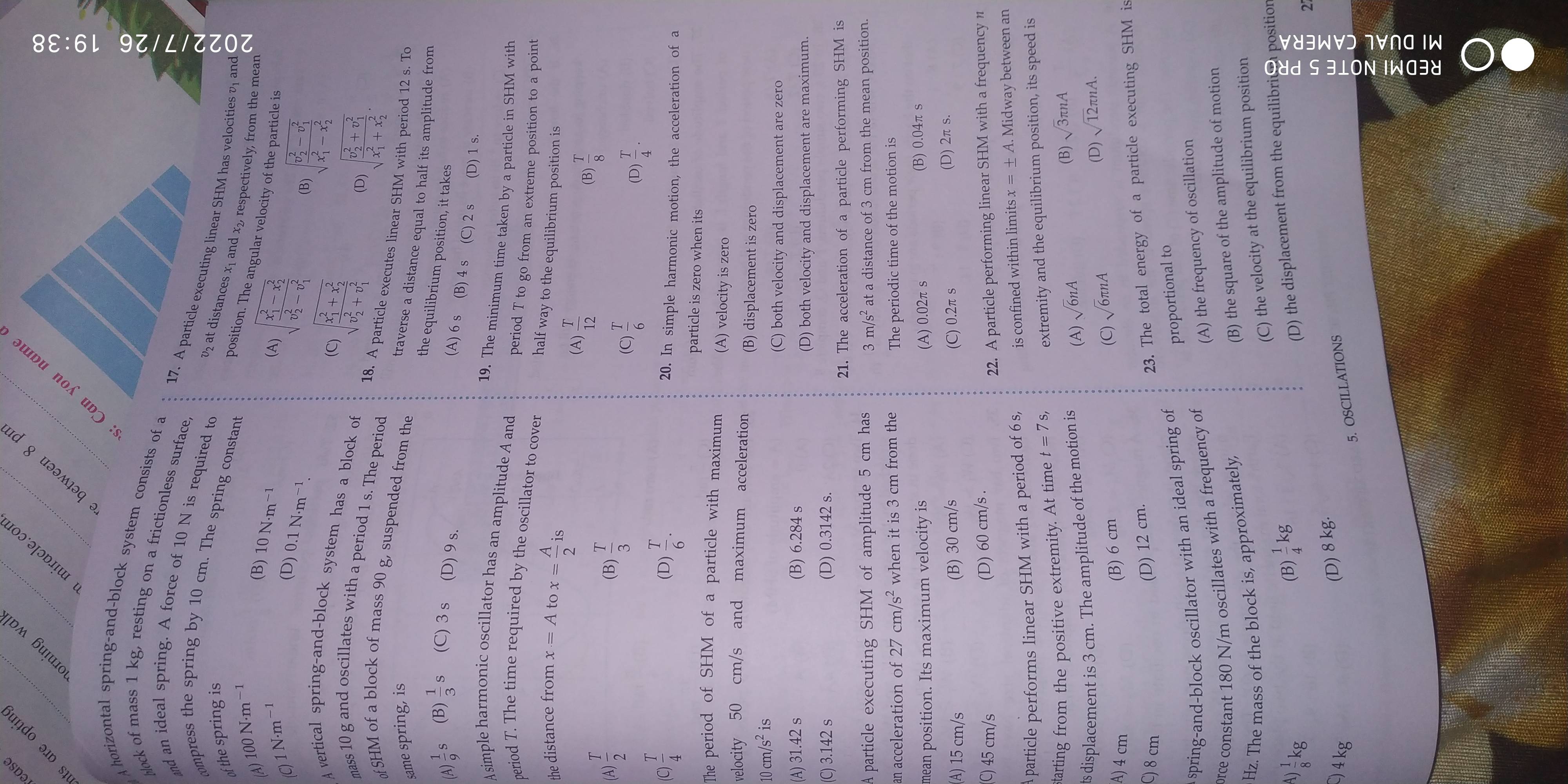 Mcqs on oscillation of class 12 Sarthaks eConnect Largest Online