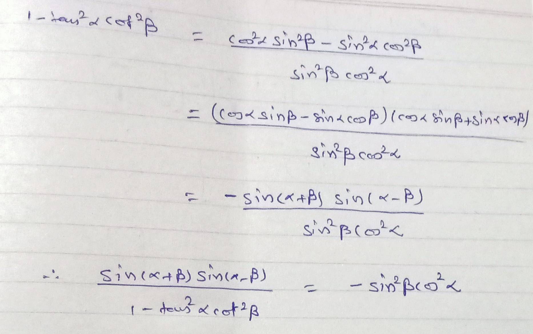 The Expression frac sin alpha beta sin alpha beta 1 tan 
