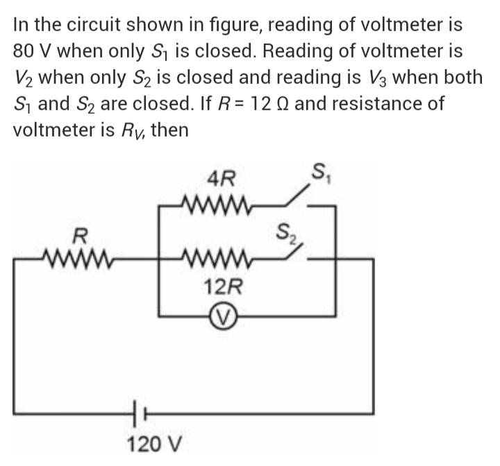 In the circuit shown in figure, reading of voltmeter is \( 80 V \) when