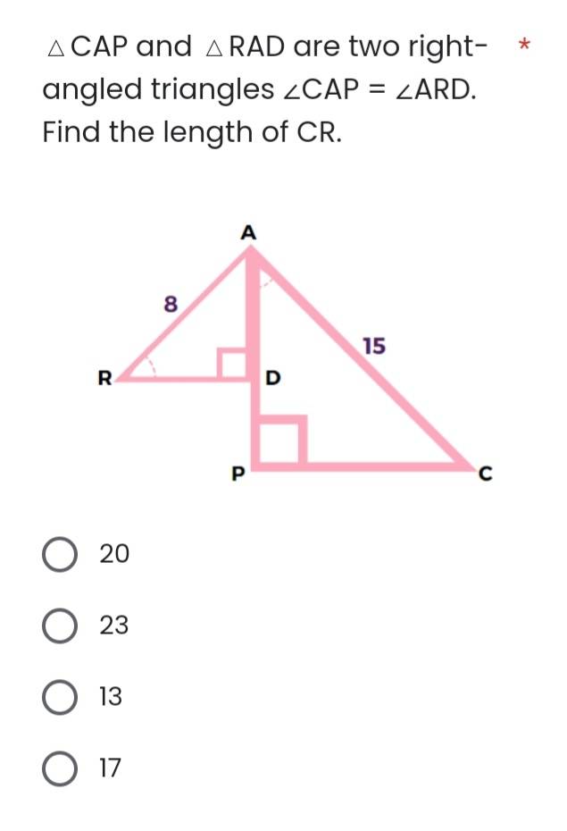 triangle CAP \) and \( \triangle RAD \) are two right- * angled ...
